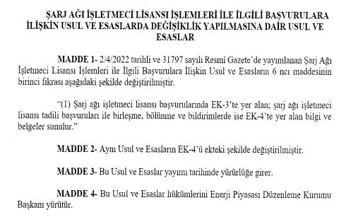 Şarj Ağı İşletmeci Lisans sahibi firmaların dikkatine